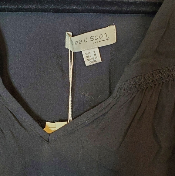 See U Soon By Anthropologie Size Medium Black Vneck Blouse - Picture 2 of 4